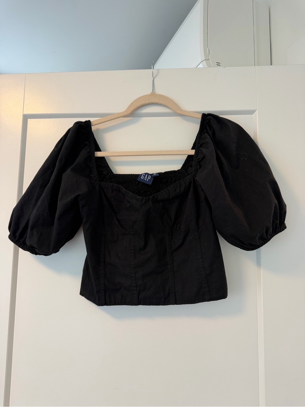 GAP Black Puff Sleeve Square-Neck Crop Blouse